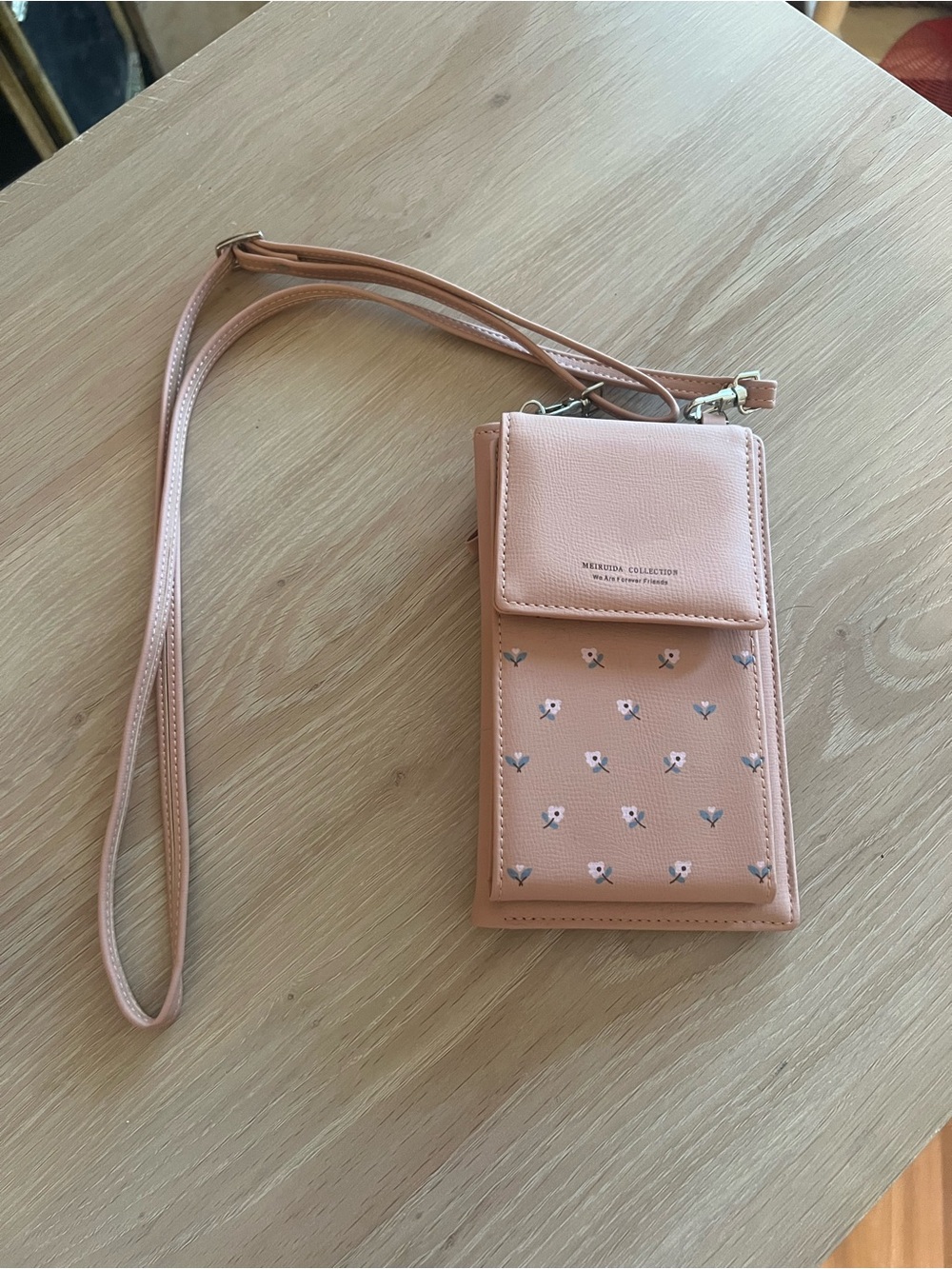 Peach Pink Floral Crossbody Phone Pouch
